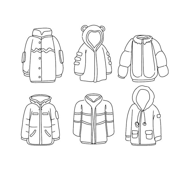suéter de chaqueta con cremallera dibujado a mano dibujado dibujado ilustrado conjunto vectorial