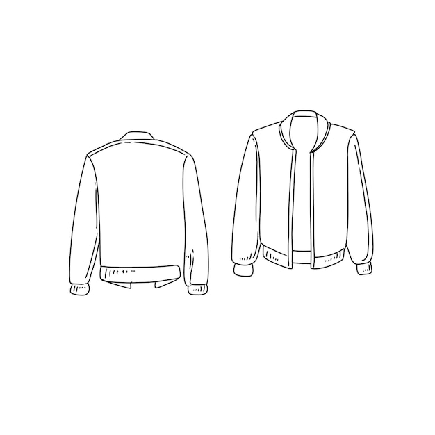 suéter de chaqueta con cremallera dibujado a mano dibujado dibujado ilustrado conjunto vectorial