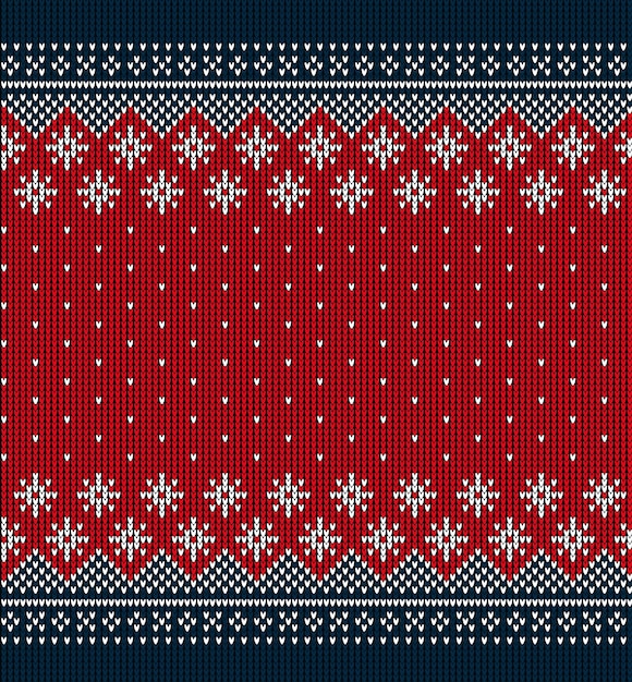 Suéter feo en Buffalo Plaid Feliz Navidad y Feliz Año Nuevo tarjeta de felicitación marco borde ilustración fondo de punto de patrones sin fisuras con adornos escandinavos de estilo popular