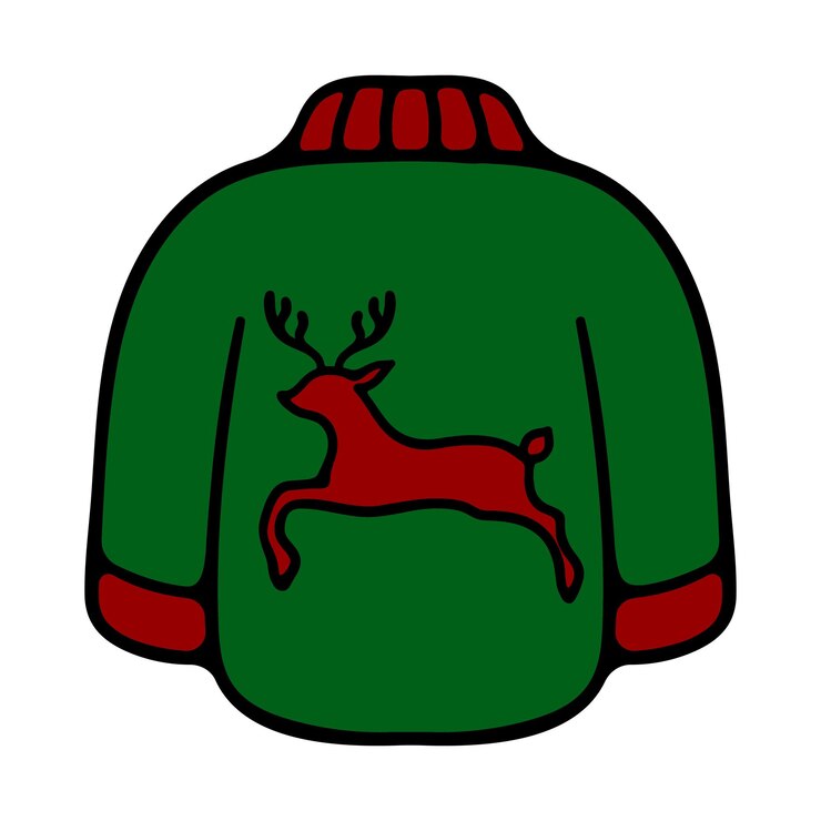 Vector suéter con icono de ciervo ropa de aislamiento nieve frío año nuevo regalo de vacaciones de navidad celebración de papá noel 1 de enero invierno