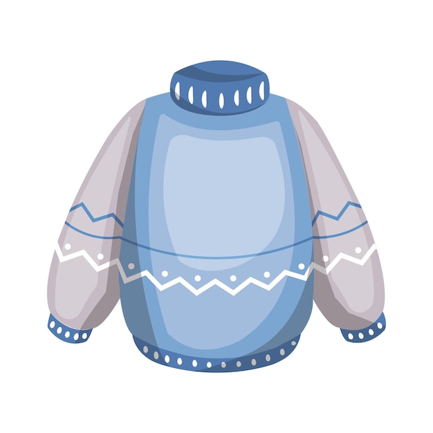 Suéter de invierno azul y gris con cuello alto y vector de ilustración de patrón en zigzag