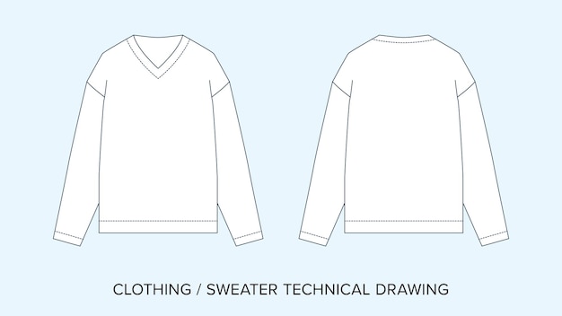 Suéter de lana Dibujo técnico Plano de ropa para diseñadores de moda