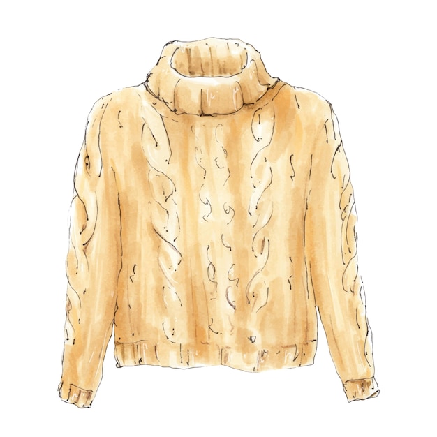 Suéter marrón beige acuarela ropa de invierno cálido clipart aislado sobre fondo blanco