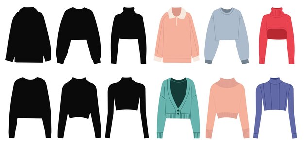 suéteres femeninos en estilo plano vectorial