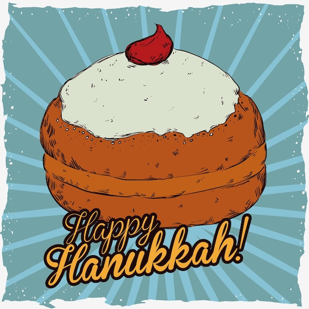 Sufgania realista en estilo de dibujos animados con mensaje de Hanukkah