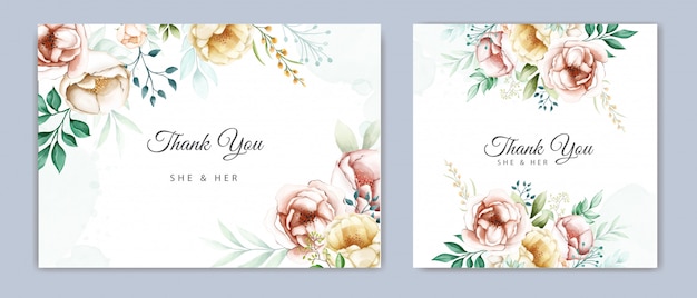 Vector suite de invitación de boda con acuarela floral y hojas