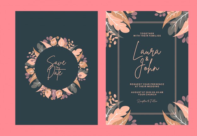 Suite de invitación de boda con bella flor