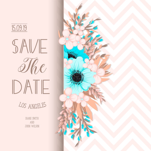 Suite de invitación de boda con flores. Modelo. Ilustración vectorial