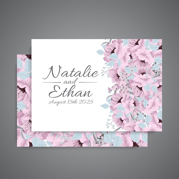 Suite de invitación de boda con flores. Modelo. Ilustración vectorial
