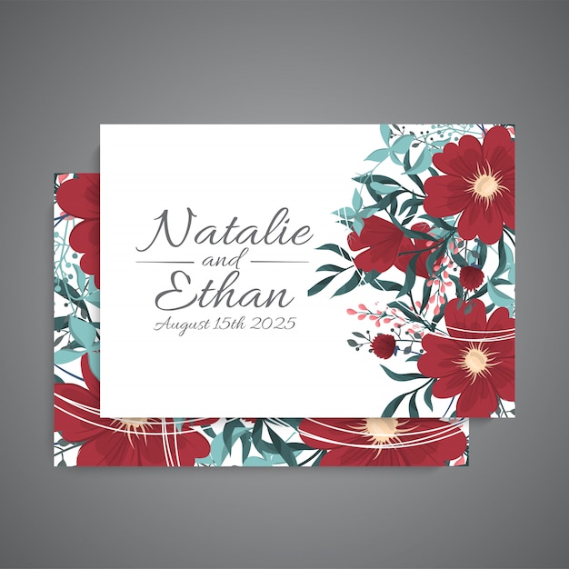 Suite de invitación de boda con flores. modelo. ilustración vectorial