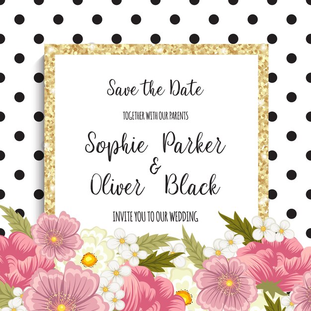 Suite de invitación de boda con flores.