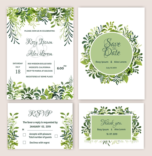 Suite de invitación de boda greenery imprimible.