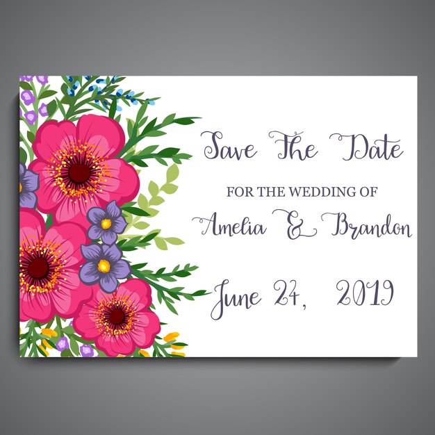 Suite de invitación de boda con plantillas de flores.