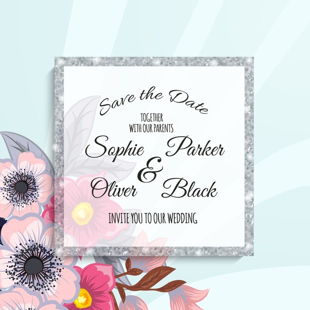 Suite de tarjetas de invitación de boda con plantillas de flores