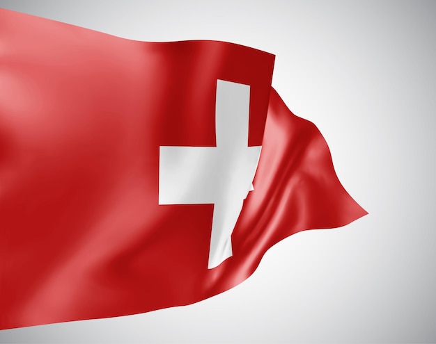 Suiza, bandera vectorial con olas y curvas ondeando en el viento sobre un fondo blanco.