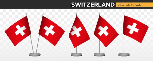 Suiza escritorio banderas maqueta 3d vector ilustración mesa bandera de suiza