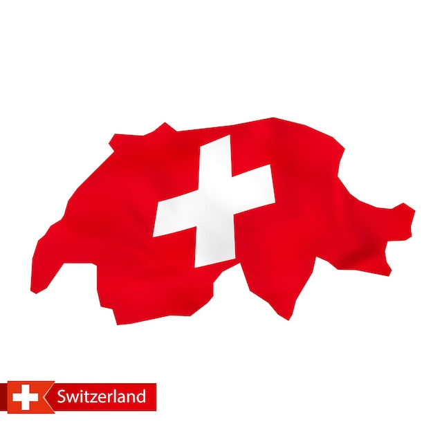 Vector suiza mapa con la bandera ondeante de suiza