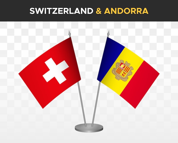 Suiza vs andorra escritorio banderas maqueta aislado 3d vector ilustración bandera de mesa suiza