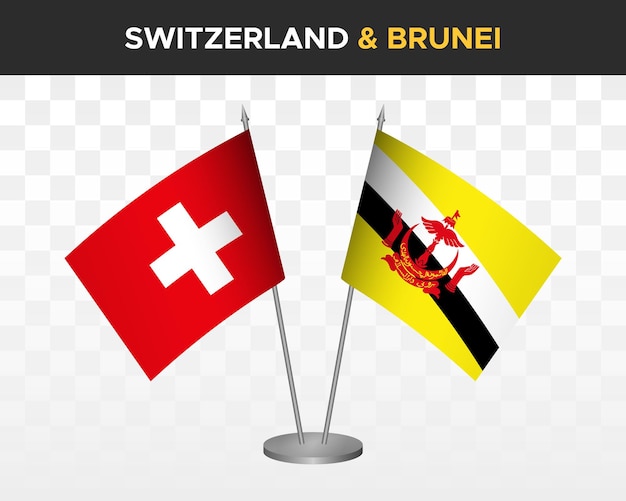Suiza vs brunei darussalam escritorio banderas maqueta aislado 3d vector ilustración bandera de mesa suiza