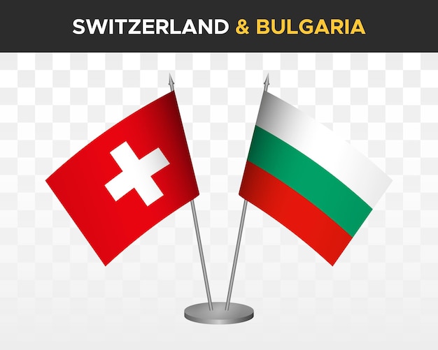 Suiza vs bulgaria escritorio banderas maqueta aislado 3d vector ilustración bandera de mesa suiza