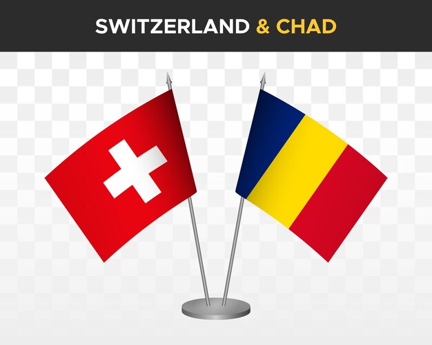 Suiza vs chad escritorio banderas maqueta aislado 3d vector ilustración bandera de mesa suiza