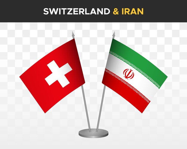 Suiza vs irán maqueta de banderas de escritorio aislado 3d vector ilustración bandera de mesa suiza