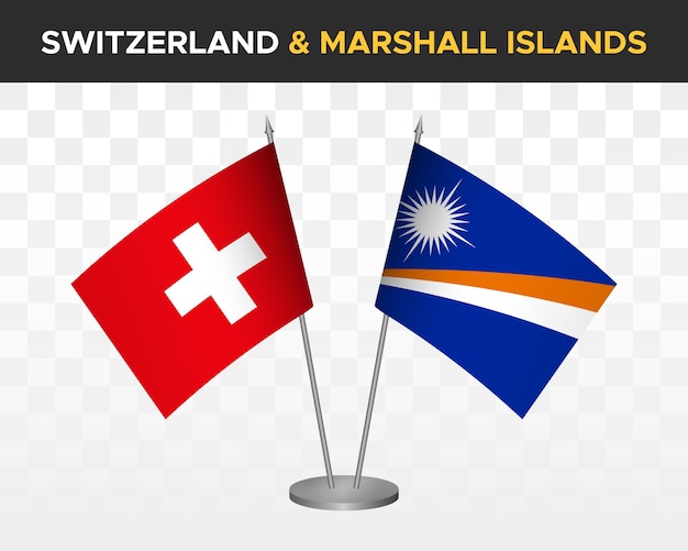 Suiza vs islas marshall banderas de escritorio maqueta aislada 3d vector ilustración bandera de mesa suiza