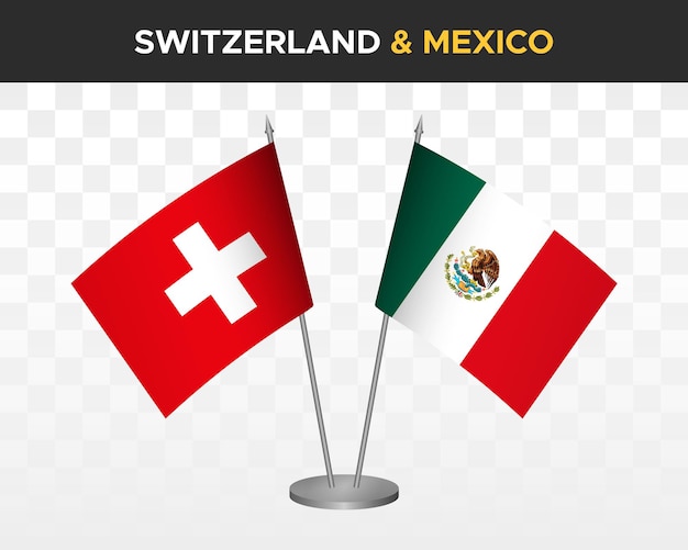 Suiza vs México escritorio banderas maqueta aislado 3d vector ilustración bandera de mesa suiza