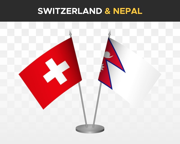 Suiza vs nepal escritorio banderas maqueta aislado 3d vector ilustración bandera de mesa suiza