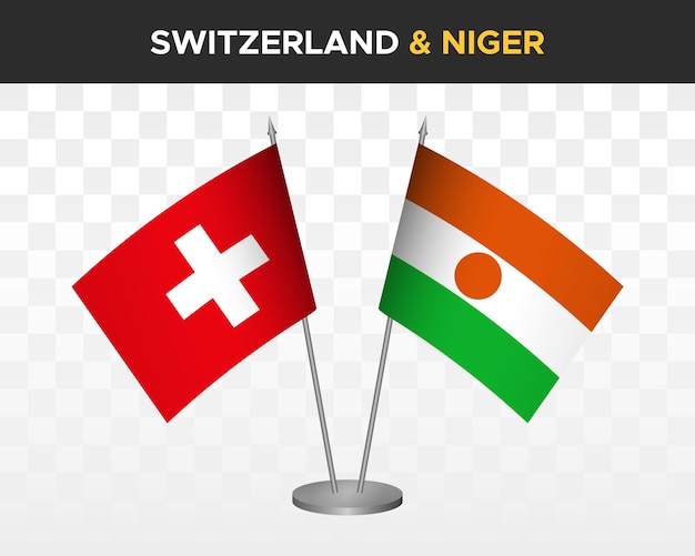 Vector suiza vs niger escritorio banderas maqueta aislado 3d vector ilustración bandera de mesa suiza