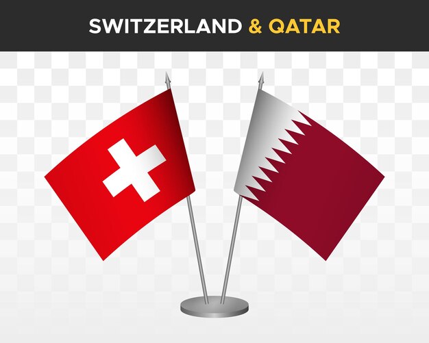 Suiza vs qatar escritorio banderas maqueta aislado 3d vector ilustración bandera de mesa suiza