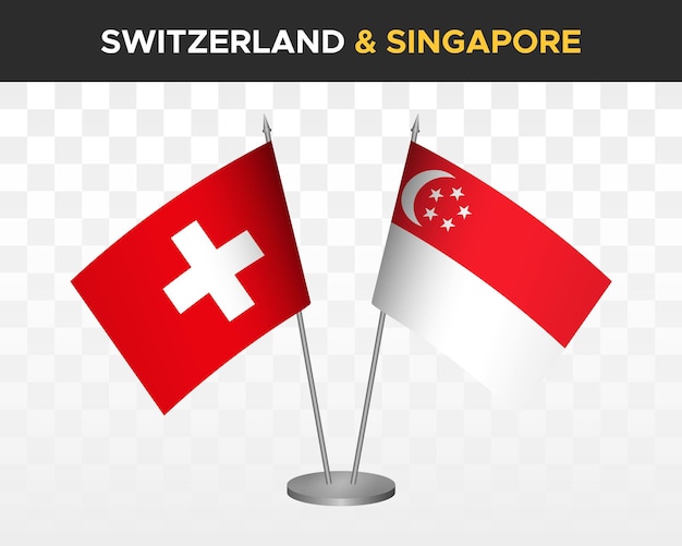 Suiza vs singapur escritorio banderas maqueta aislado 3d vector ilustración bandera de mesa suiza