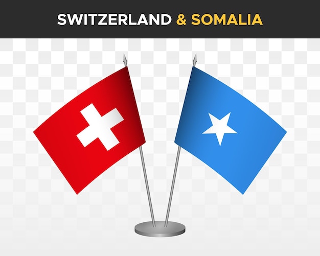 Vector suiza vs somalia escritorio banderas maqueta aislado 3d vector ilustración bandera de mesa suiza