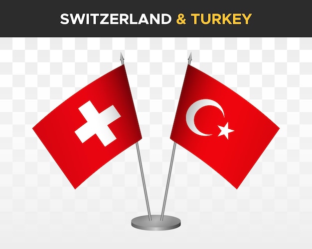 Suiza vs turquía escritorio banderas maqueta aislado 3d vector ilustración bandera de mesa suiza