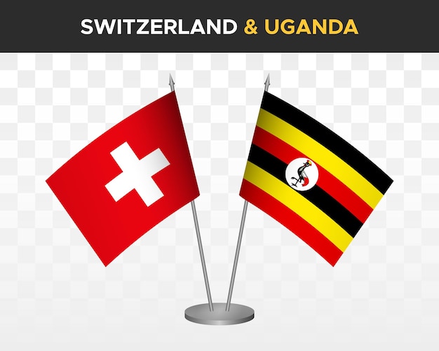 Suiza vs uganda escritorio banderas maqueta aislado 3d vector ilustración bandera de mesa suiza