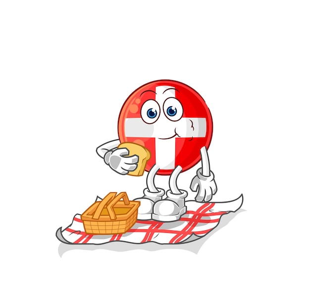 Suizo en un vector de mascota de dibujos animados de dibujos animados de picnic