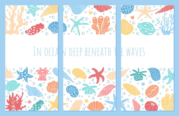 Sumergirse en el océano diseño volador profundo de la vida marina incluye vibrantes conchas marinas de coral y algas para