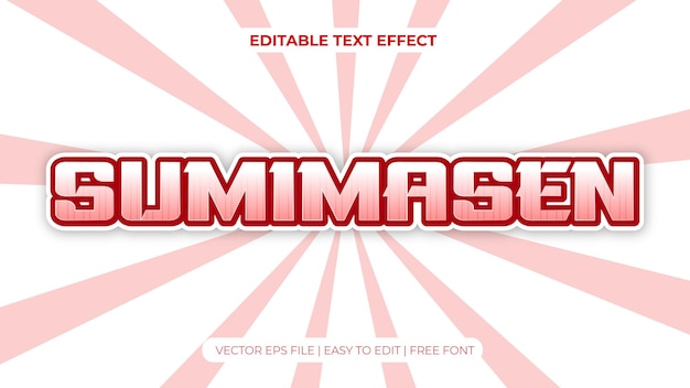 Sumimasen blanco y rojo efecto de texto editable en 3D estilo de fuente Japón efecto de texto japonés