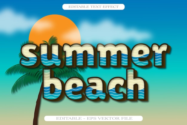 Vector summer beach efecto de texto editable diseño de estilo de degradado 3d