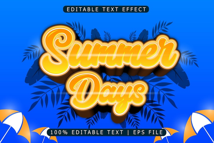 Vector summer days editable text effect 3 dimension relieve estilo moderno