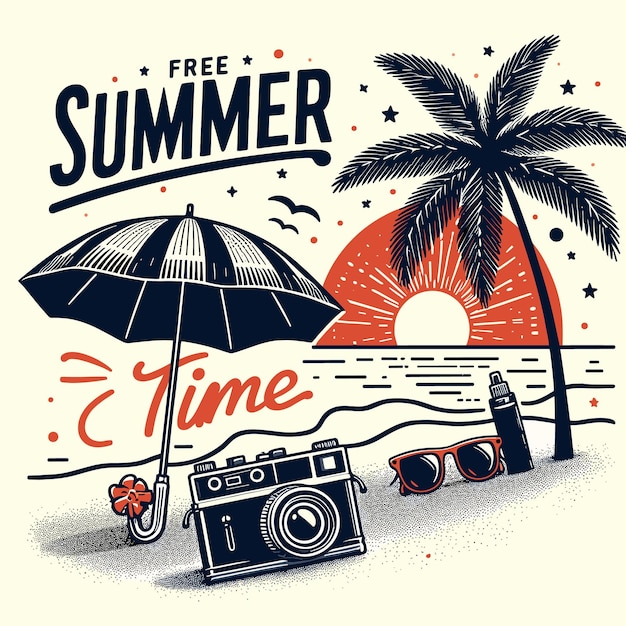 Vector summer flat vector illustration with text generated ai