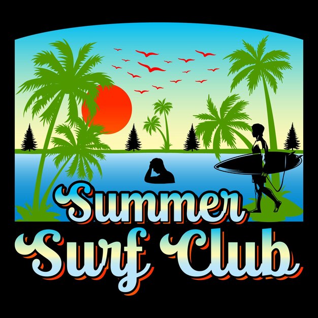 Summer Surf Club Summer SVG Camiseta de sublimación Vector gráfico.