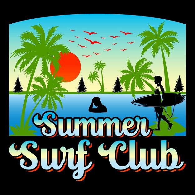 Vector summer surf club summer svg camiseta de sublimación vector gráfico.