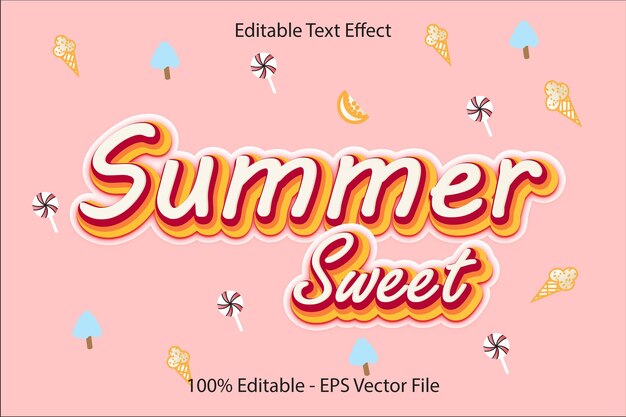Summer Sweet Editable 3 D Relieve diseño de estilo de efecto de texto