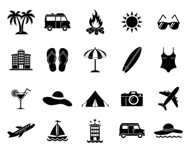Summer Travel and Vacation silhouette Icons