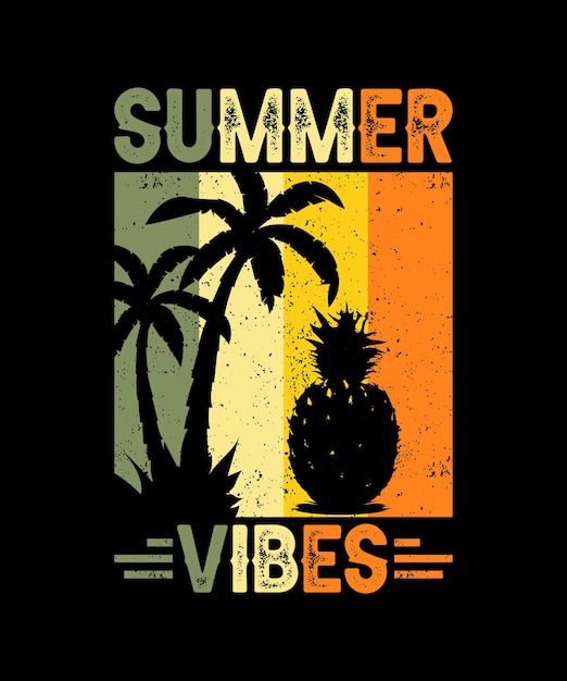 Summer vibes beach party sunset camiseta vacaciones al aire libre retro vintage pineapple vector tree design