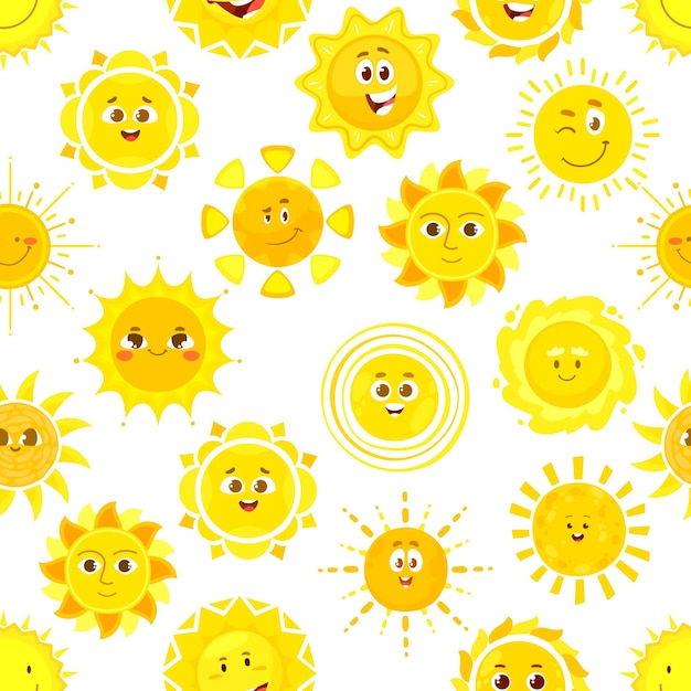 Sun personajes de patrones sin fisuras vector de fondo