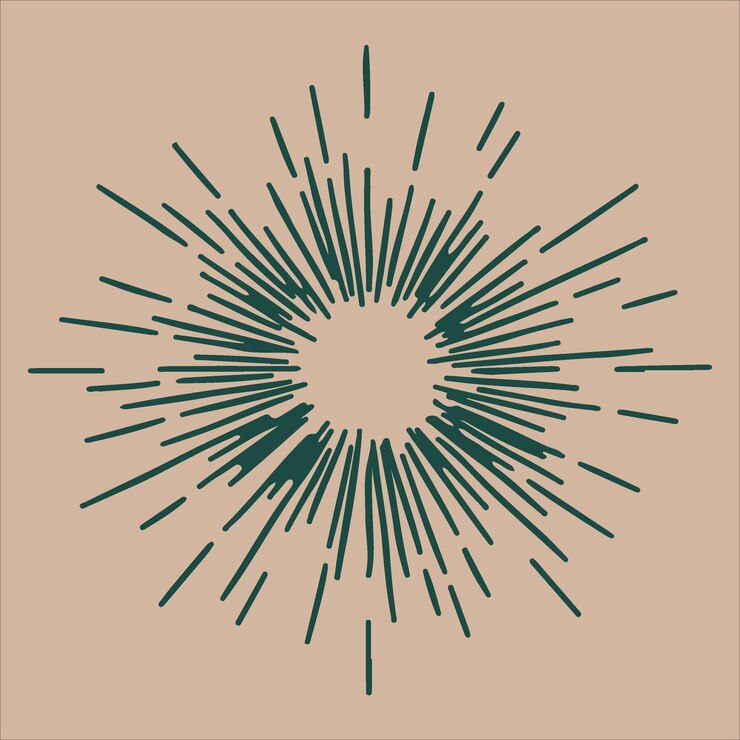 Sunburst doodle line art Bandera redonda de estallido de sol dibujada a mano con explosión de círculo Esbozo retro rad