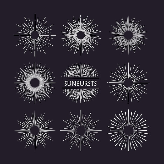 Sunburst en estilo retro sobre fondo claro Etiqueta Starburst Banner de luz Vector de línea Plantilla de logotipo vectorial Vintage sunburst