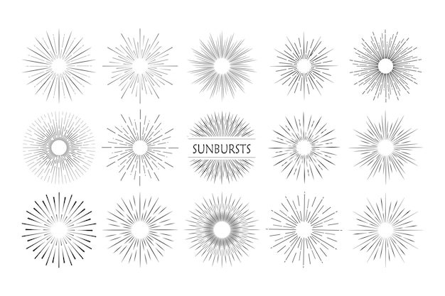 Sunburst en estilo retro sobre fondo claro Etiqueta Starburst Banner de luz Vector de línea